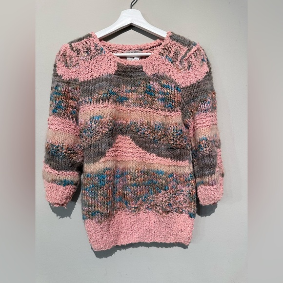 fine feathers Sweaters - Vintage FINE FEATHERS Knitted By Hand  Wool Blend Women M Multicolor Bohemian